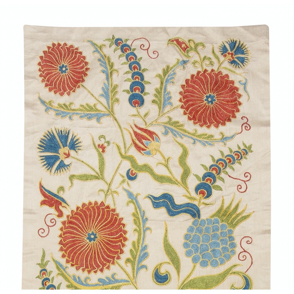 Embroidered 100% Silk Wall Hanging. Modern Table Runner. Boho Wall Decor. Decorative Tablecloth