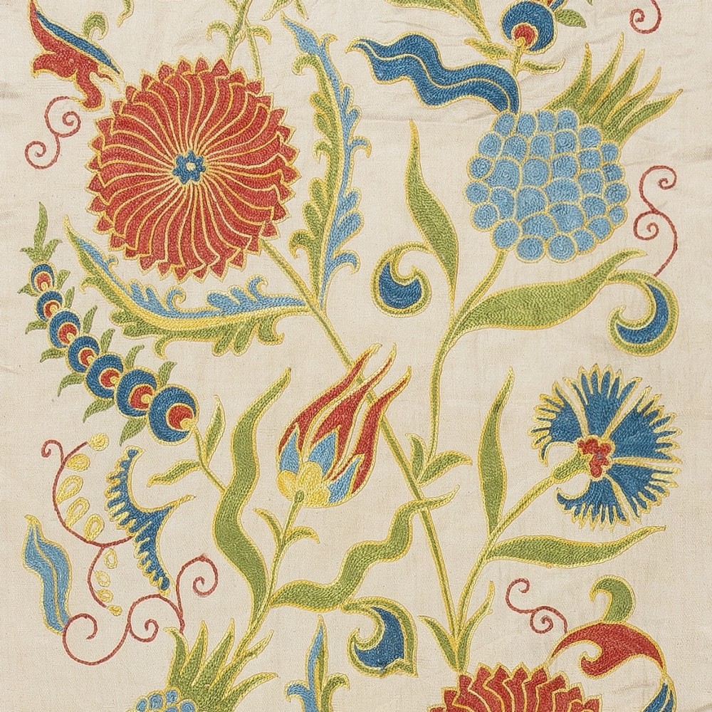 Embroidered 100% Silk Wall Hanging. Modern Table Runner. Boho Wall Decor. Decorative Tablecloth