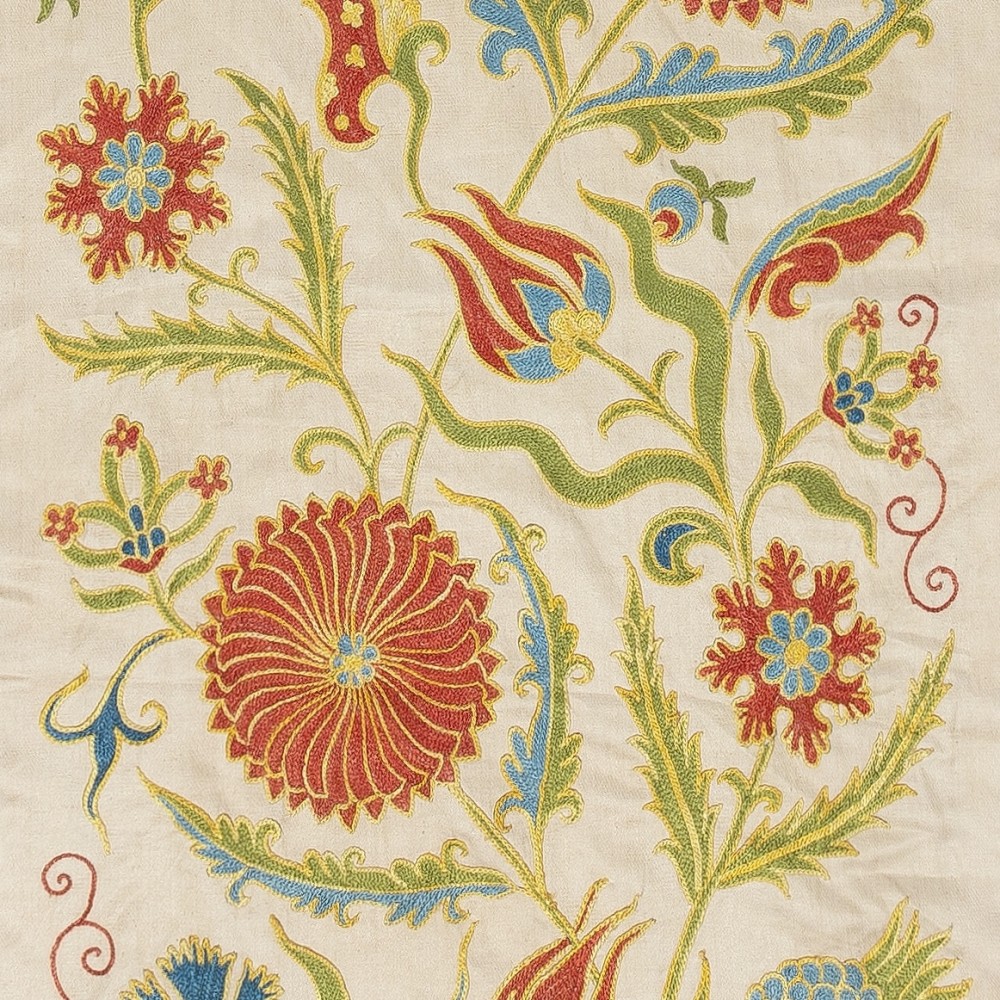 Embroidered 100% Silk Wall Hanging. Modern Table Runner. Boho Wall Decor. Decorative Tablecloth