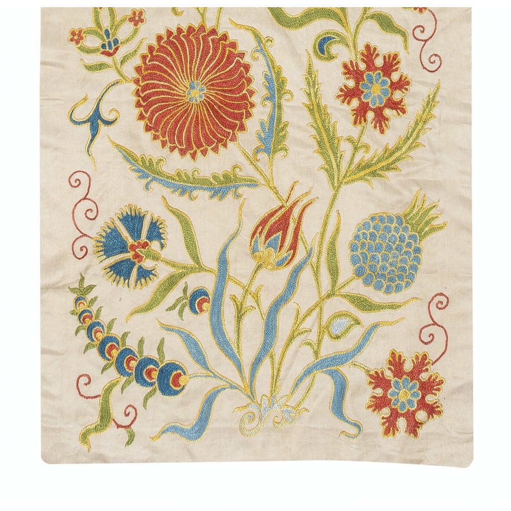 Embroidered 100% Silk Wall Hanging. Modern Table Runner. Boho Wall Decor. Decorative Tablecloth
