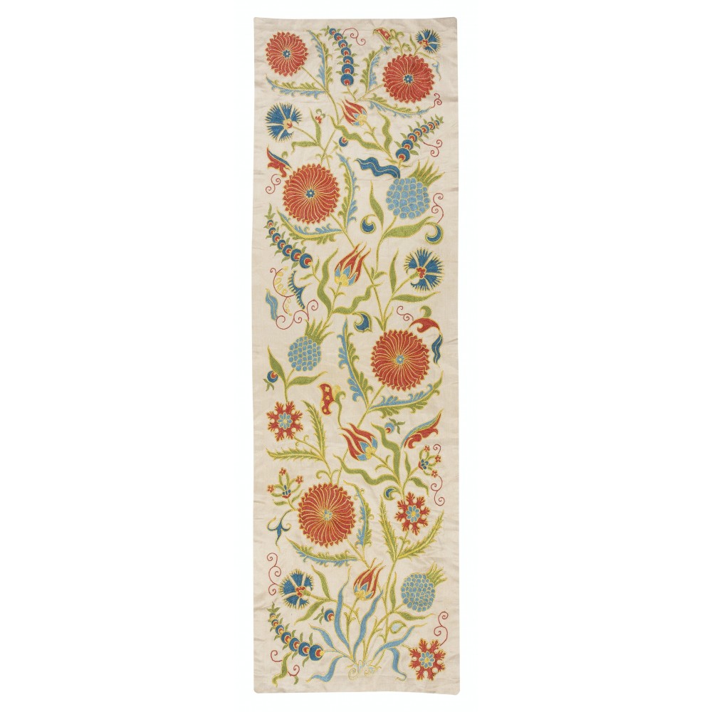 Embroidered 100% Silk Wall Hanging. Modern Table Runner. Boho Wall Decor. Decorative Tablecloth