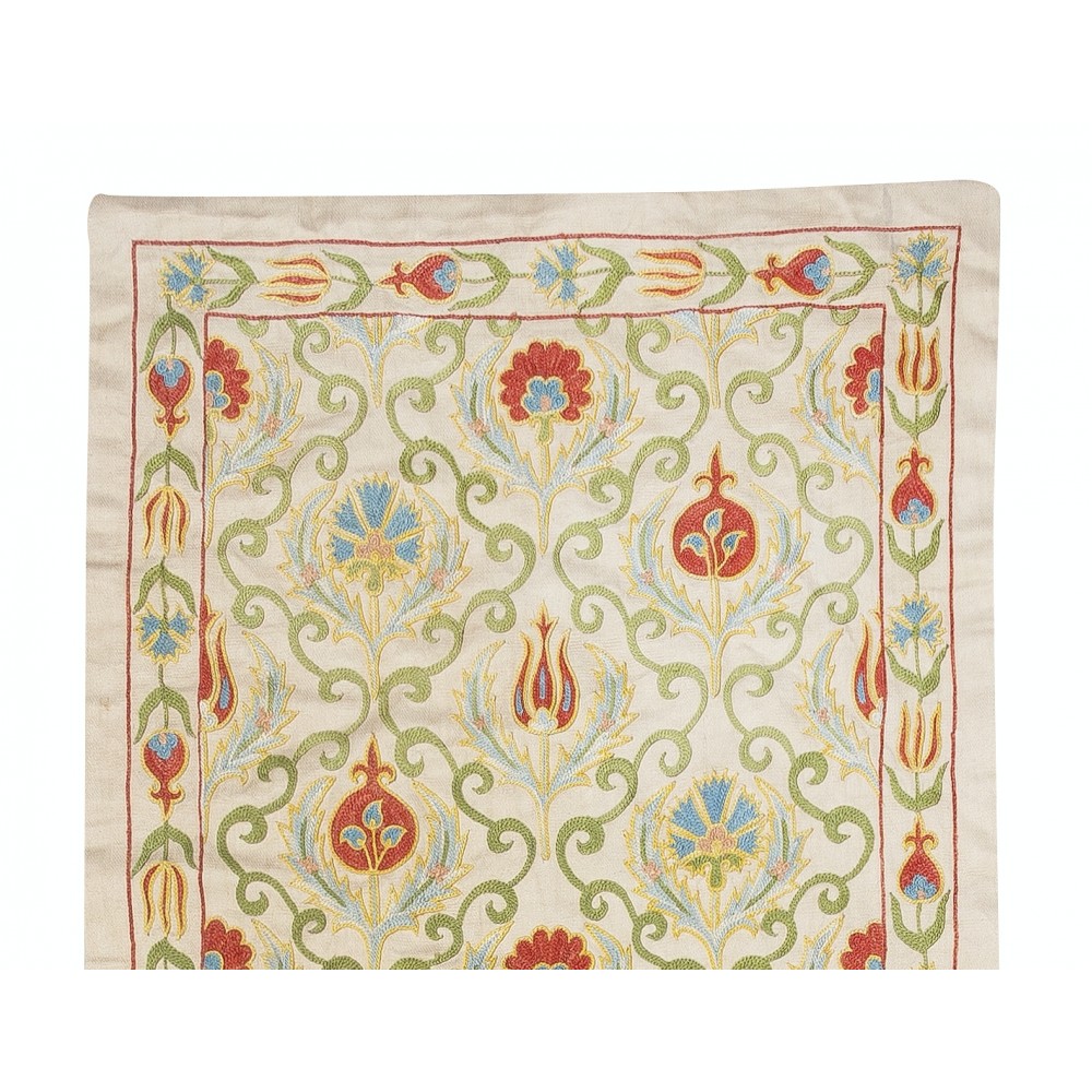 100% Silk Wall Hanging. Embroidered Table Runner. Boho Wall Decor. Modern Tablecloth