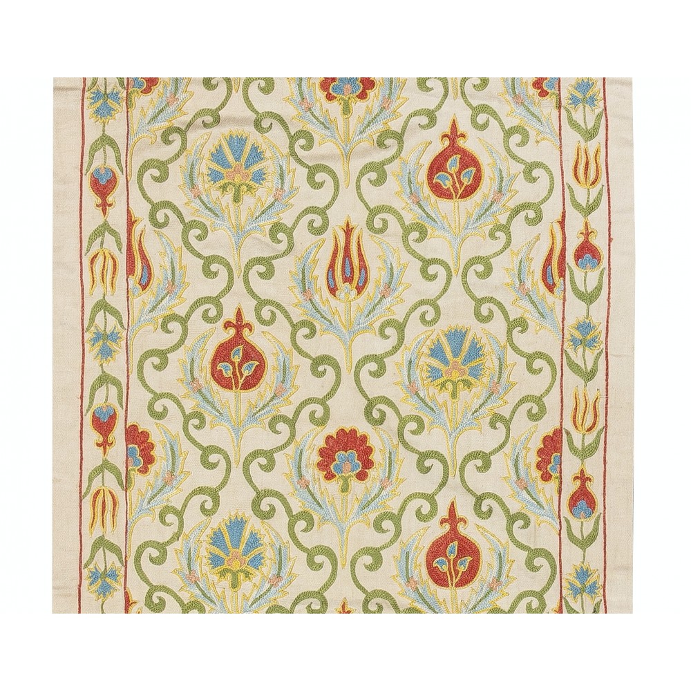 100% Silk Wall Hanging. Embroidered Table Runner. Boho Wall Decor. Modern Tablecloth