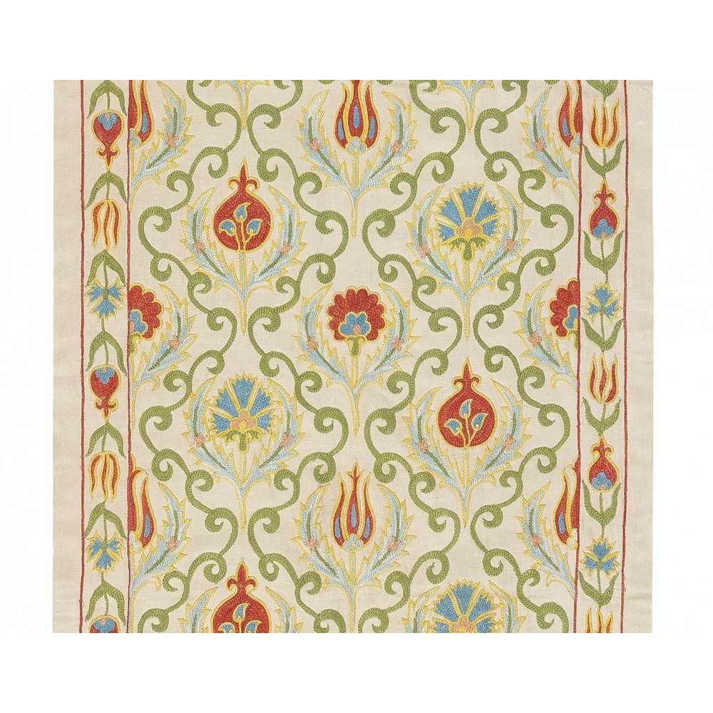 100% Silk Wall Hanging. Embroidered Table Runner. Boho Wall Decor. Modern Tablecloth