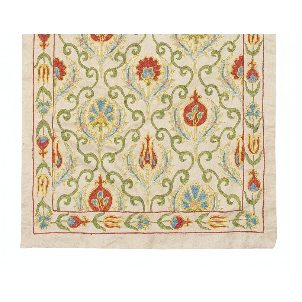 100% Silk Wall Hanging. Embroidered Table Runner. Boho Wall Decor. Modern Tablecloth