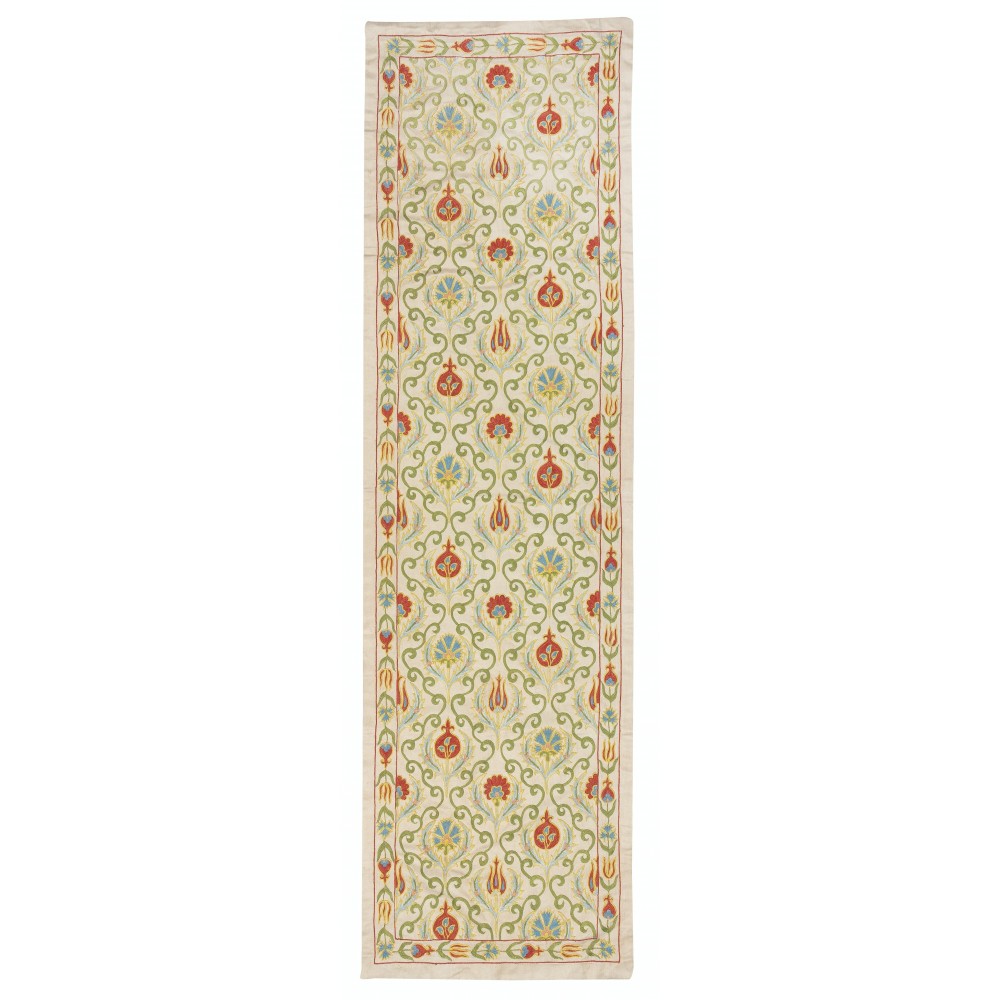 100% Silk Wall Hanging. Embroidered Table Runner. Boho Wall Decor. Modern Tablecloth