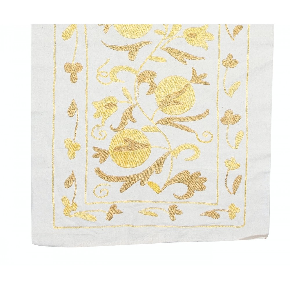Embroidered Table Runner. Cotton Wall Hanging. Yellow Tablecloth. Modern Wall Decor