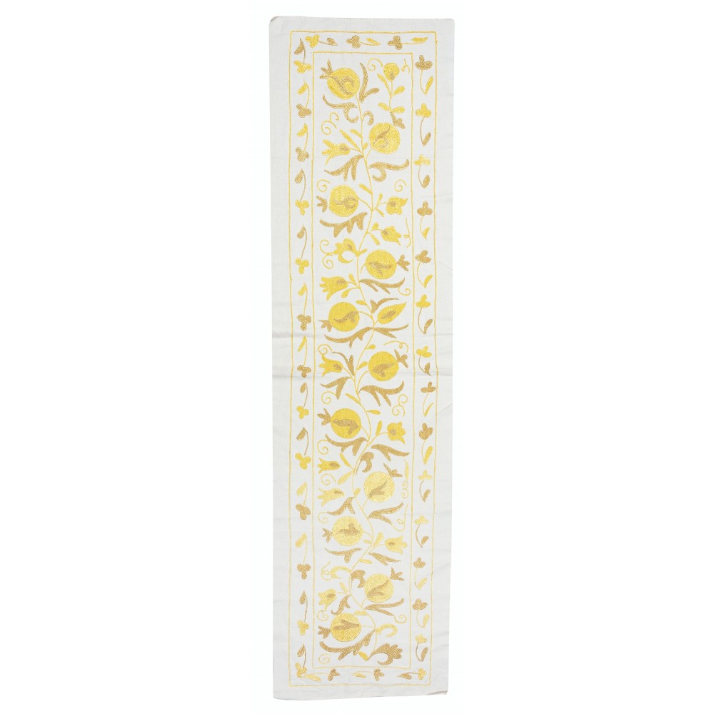 Embroidered Table Runner. Cotton Wall Hanging. Yellow Tablecloth. Modern Wall Decor