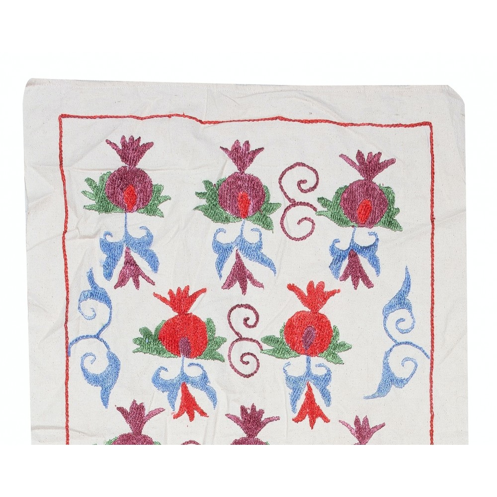 Pomegranate Pattern Embroidered Wall Hanging. Cotton Table Runner. Modern Wall Art