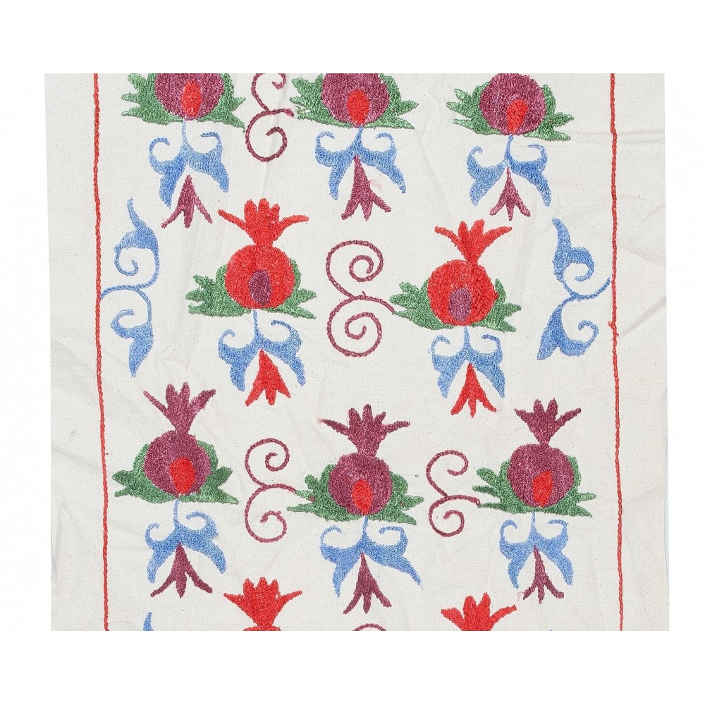 Pomegranate Pattern Embroidered Wall Hanging. Cotton Table Runner. Modern Wall Art