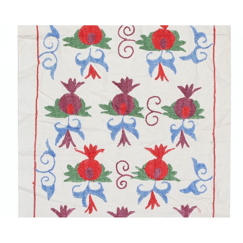 Pomegranate Pattern Embroidered Wall Hanging. Cotton Table Runner. Modern Wall Art