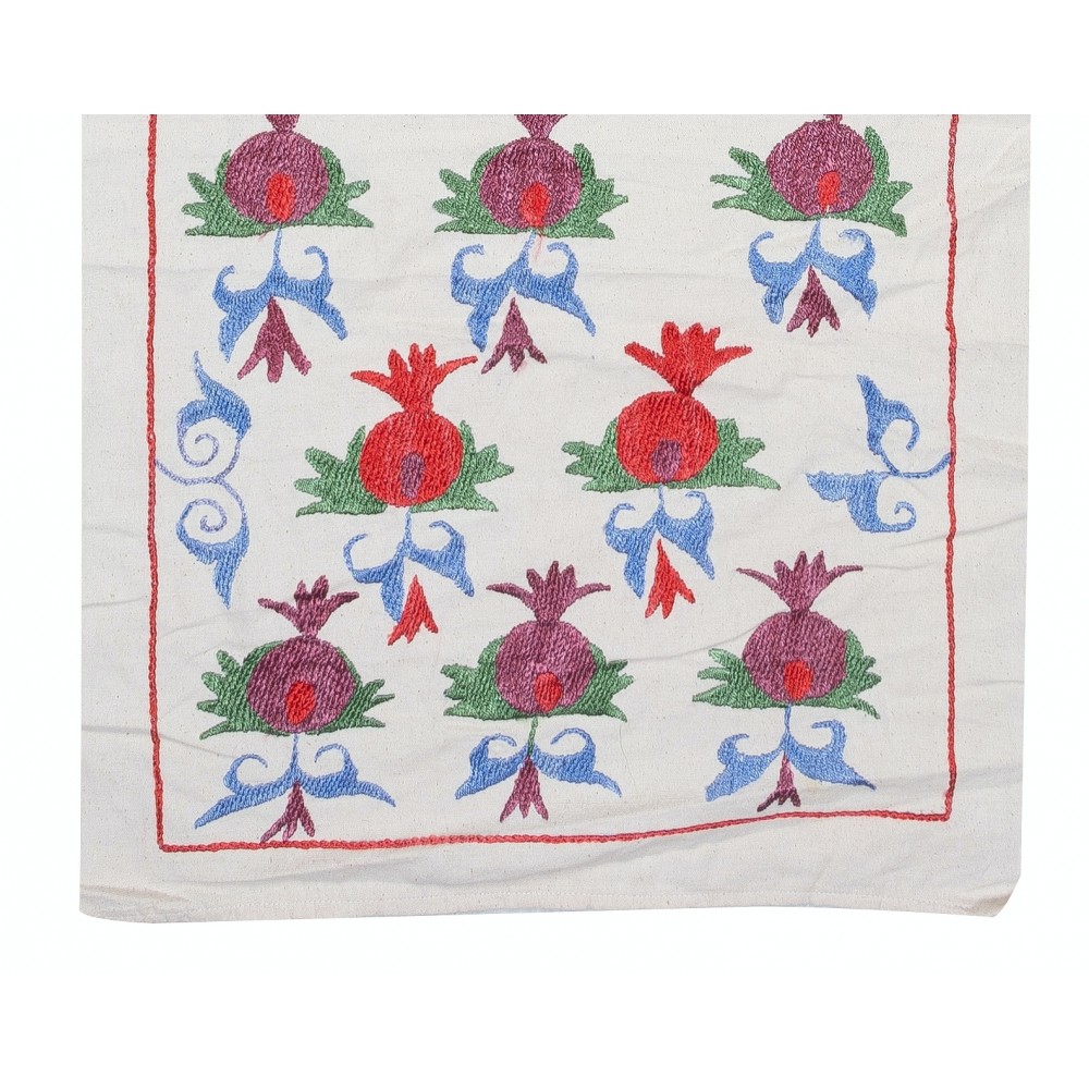 Pomegranate Pattern Embroidered Wall Hanging. Cotton Table Runner. Modern Wall Art