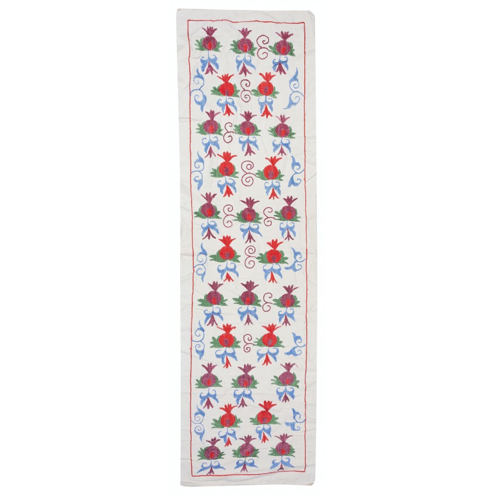 Pomegranate Pattern Embroidered Wall Hanging. Cotton Table Runner. Modern Wall Art