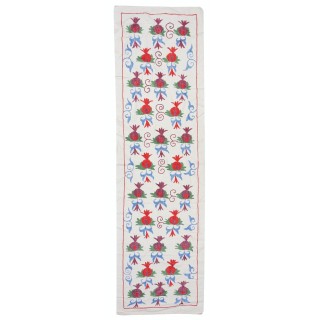 Pomegranate Pattern Embroidered Wall Hanging. Cotton Table Runner. Modern Wall Art
