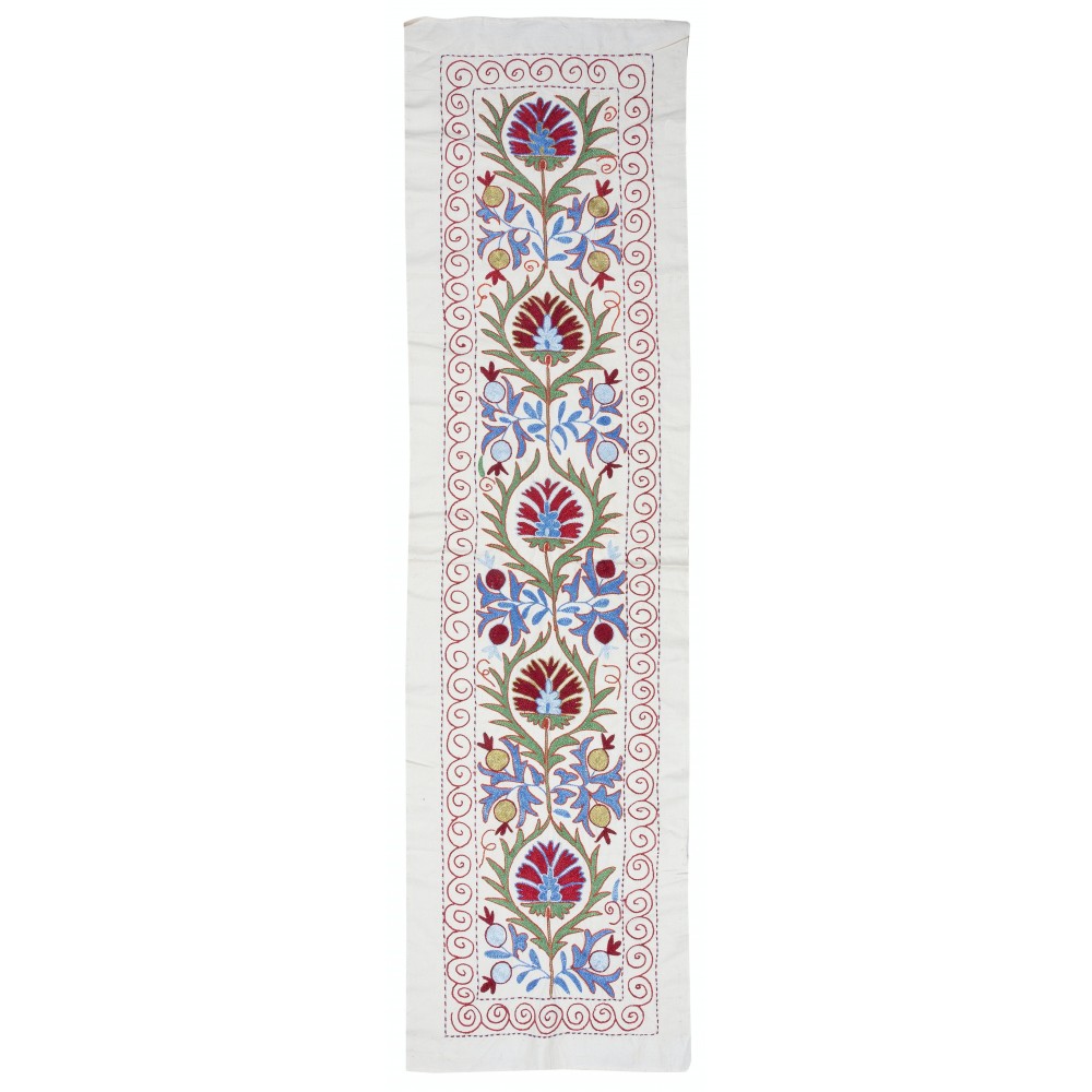 Embroidered Cotton Wall Hanging. Colorful Table Runner. Boho Wall Decor