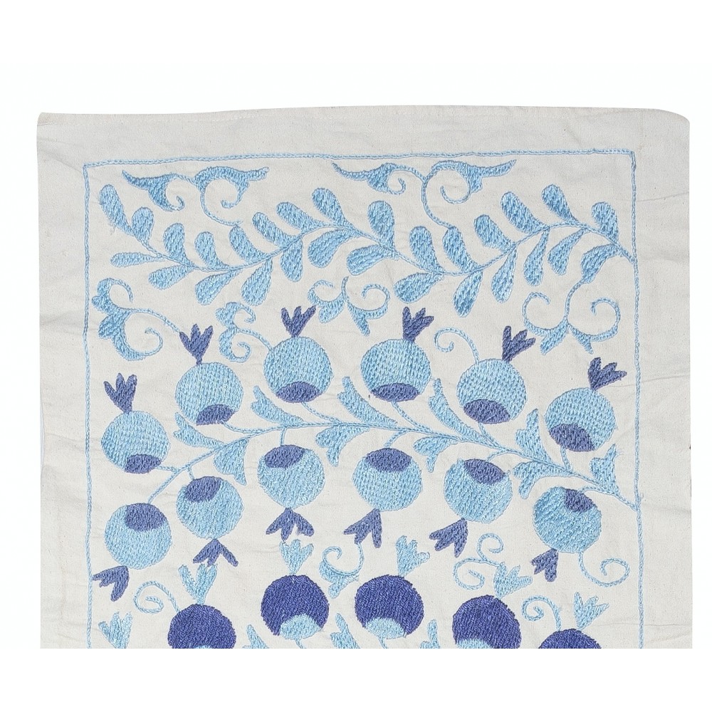 Embroidered Table Runner. Cotton Wall Hanging in Light Blue. Modern Wall Decor
