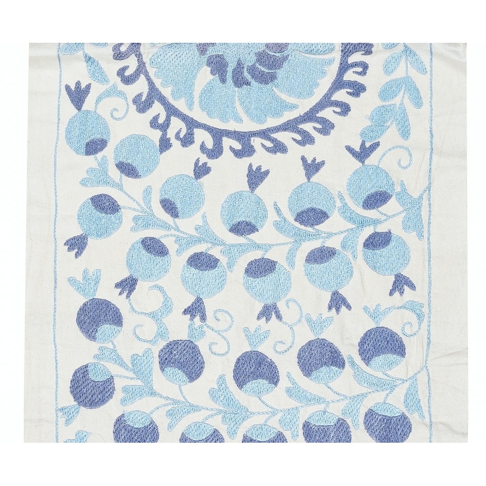 Embroidered Table Runner. Cotton Wall Hanging in Light Blue. Modern Wall Decor
