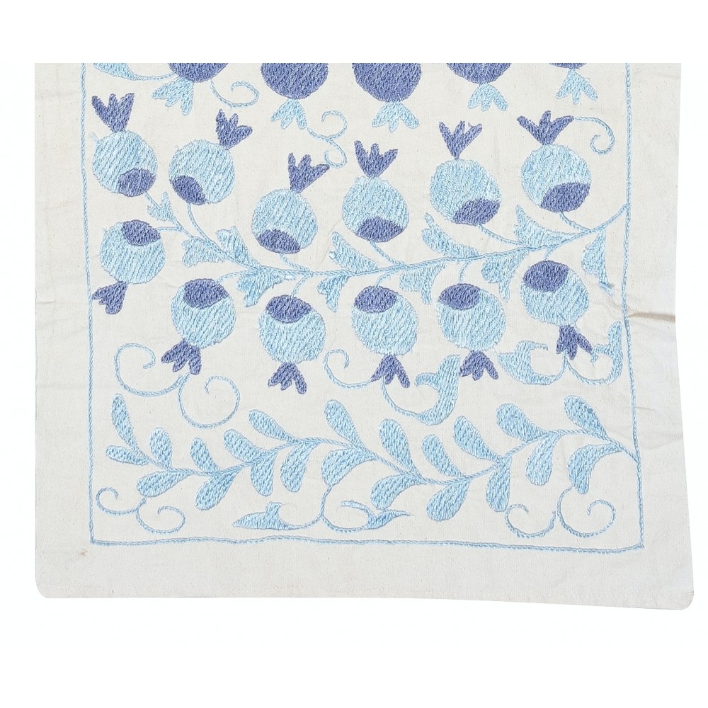 Embroidered Table Runner. Cotton Wall Hanging in Light Blue. Modern Wall Decor