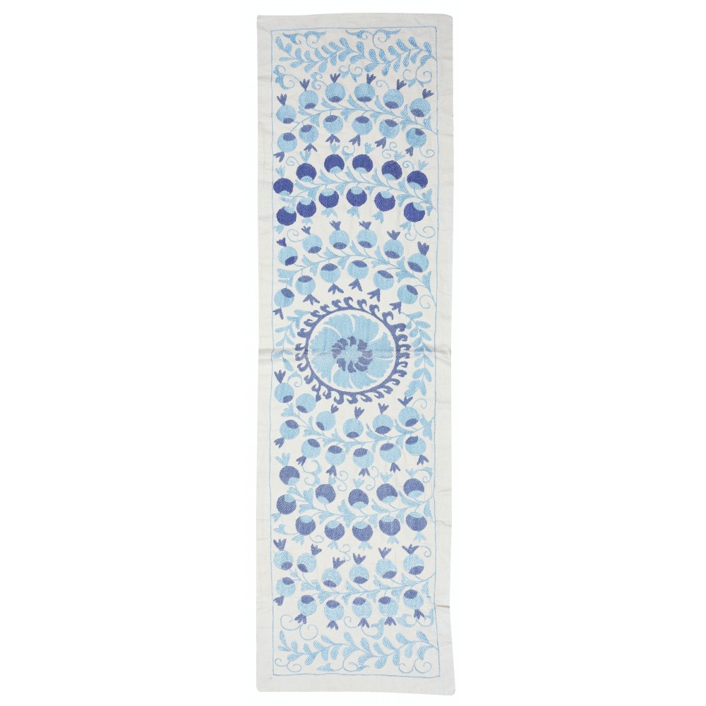 Embroidered Table Runner. Cotton Wall Hanging in Light Blue. Modern Wall Decor