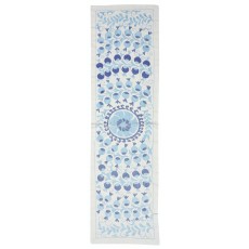 Embroidered Table Runner. Cotton Wall Hanging in Light Blue. Modern Wall Decor