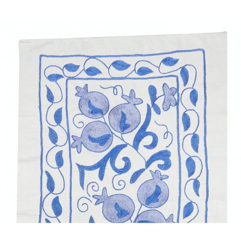 Light Blue Embroidered Table Runner. Cotton Wall Hanging. Modern Wall Decor