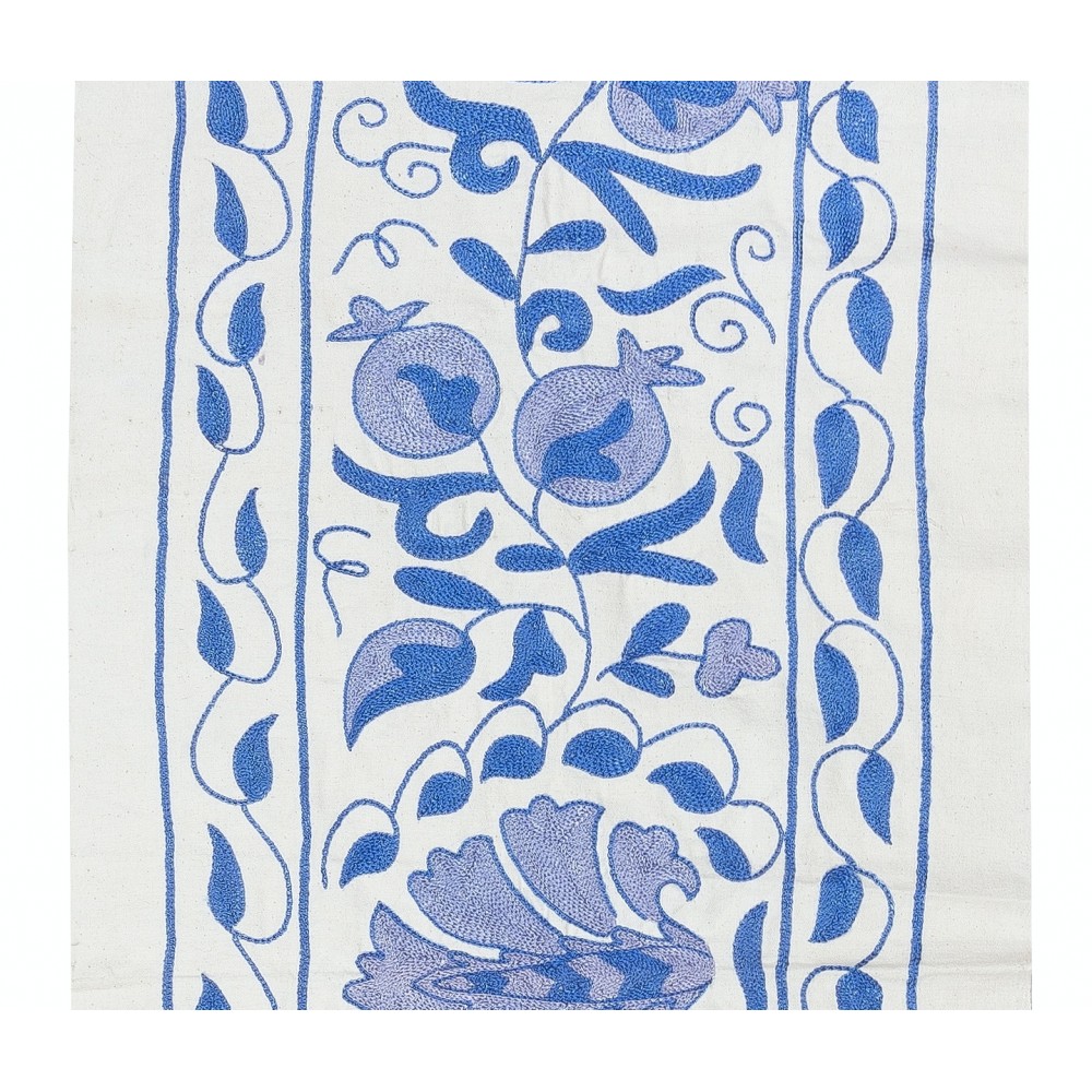 Light Blue Embroidered Table Runner. Cotton Wall Hanging. Modern Wall Decor
