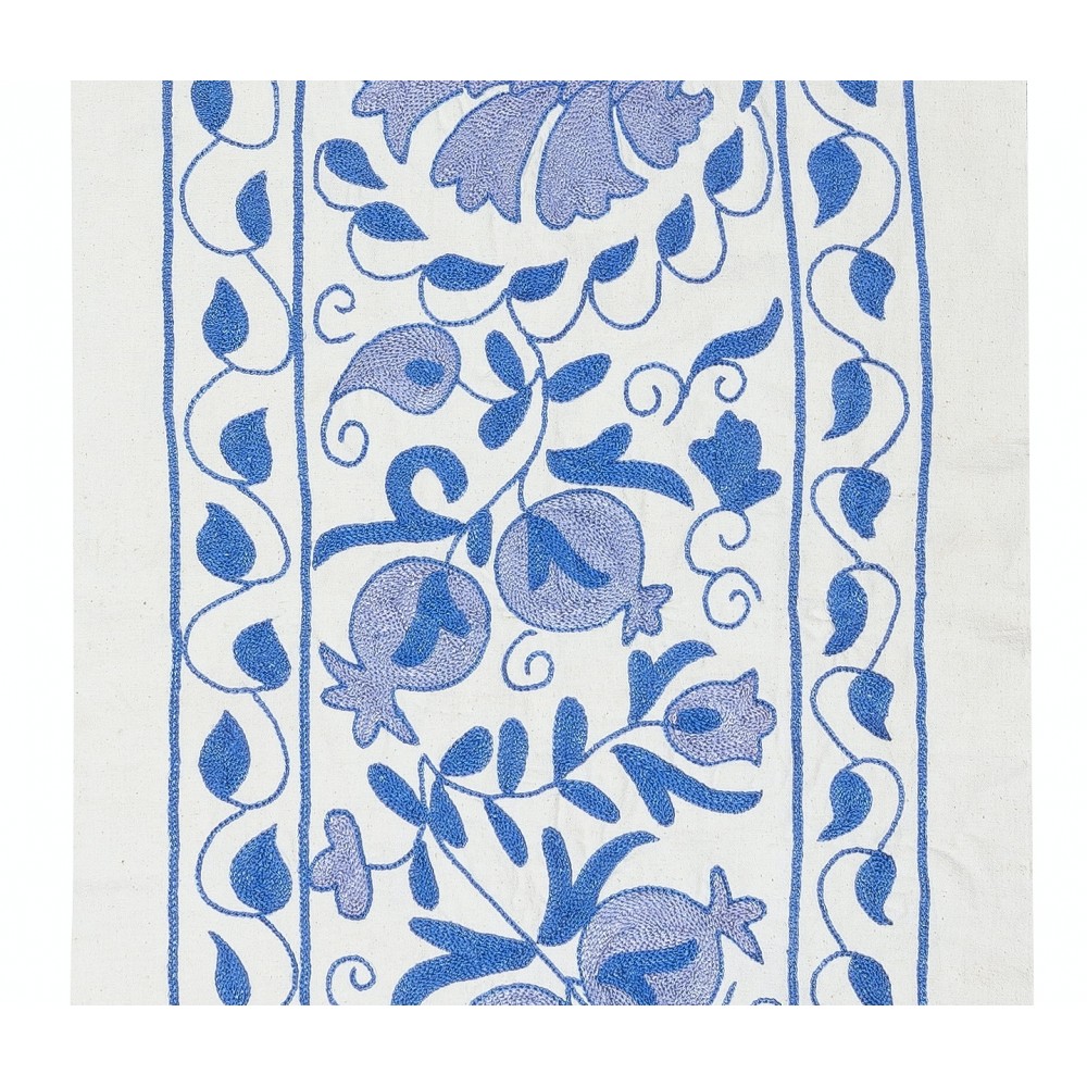 Light Blue Embroidered Table Runner. Cotton Wall Hanging. Modern Wall Decor