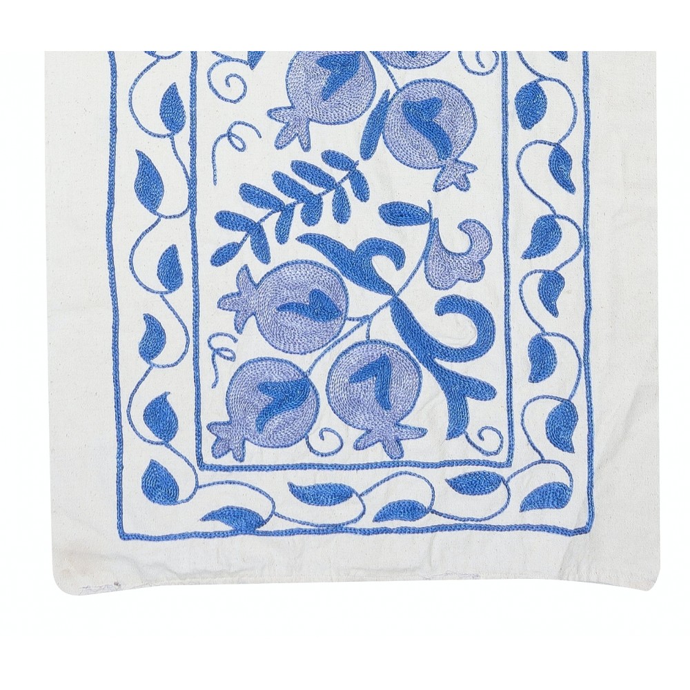 Light Blue Embroidered Table Runner. Cotton Wall Hanging. Modern Wall Decor
