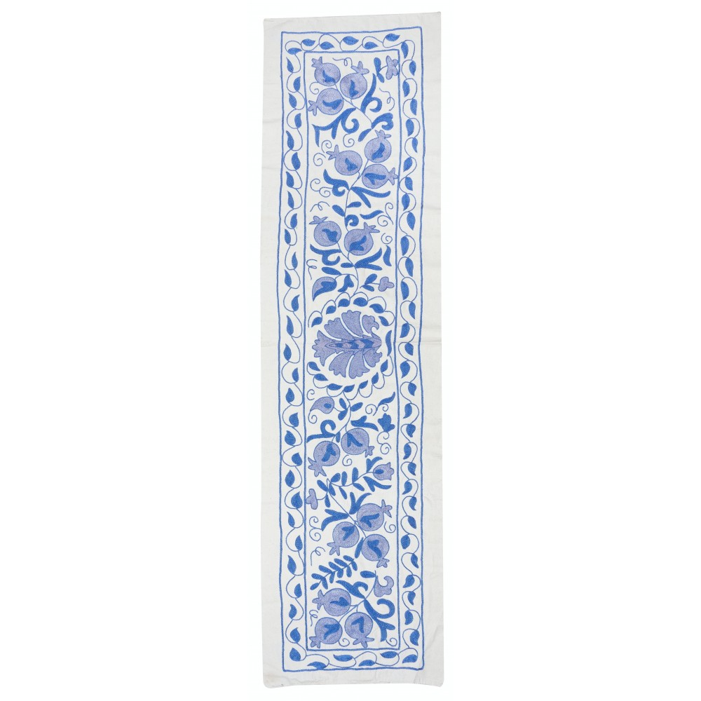 Light Blue Embroidered Table Runner. Cotton Wall Hanging. Modern Wall Decor