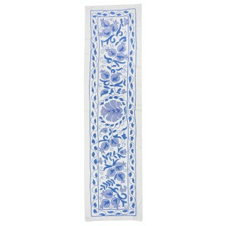 Light Blue Embroidered Table Runner. Cotton Wall Hanging. Wall Decor