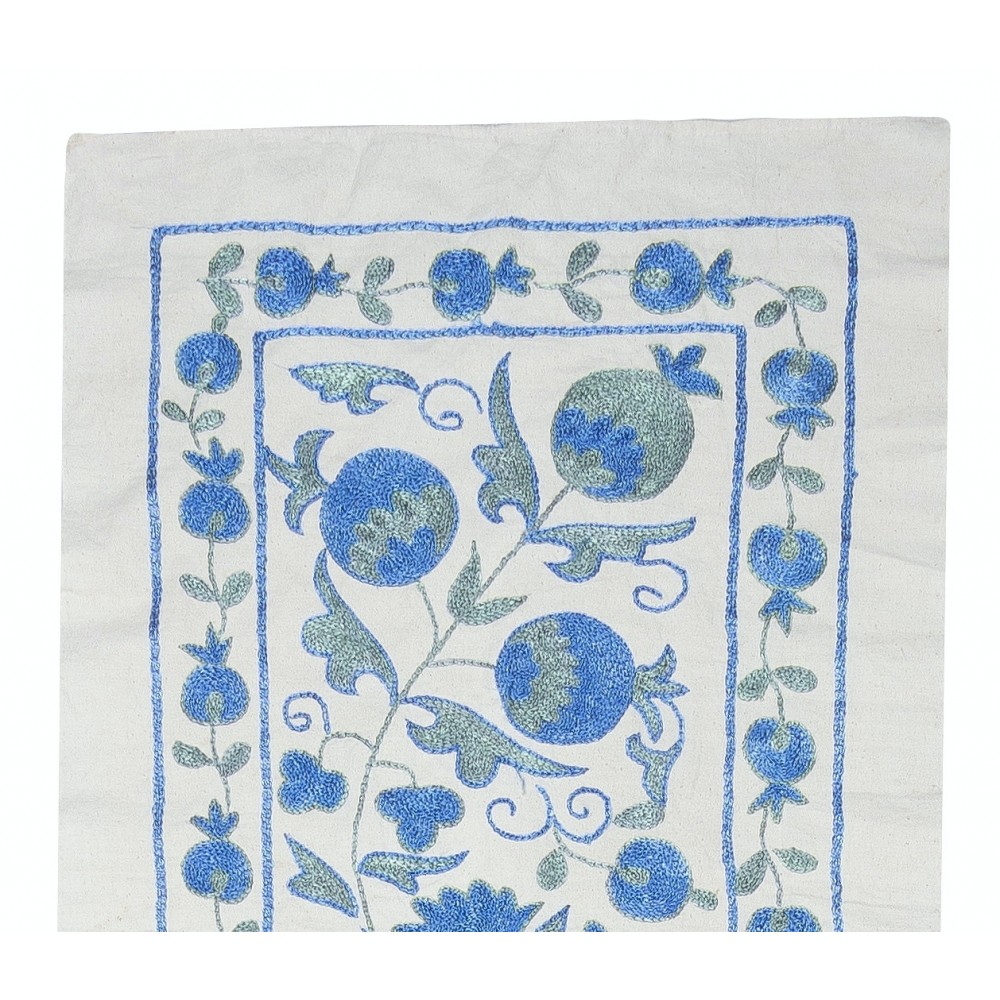 Embroidered Table Runner. Cotton Wall Hanging in Light Blue. Modern Wall Decor