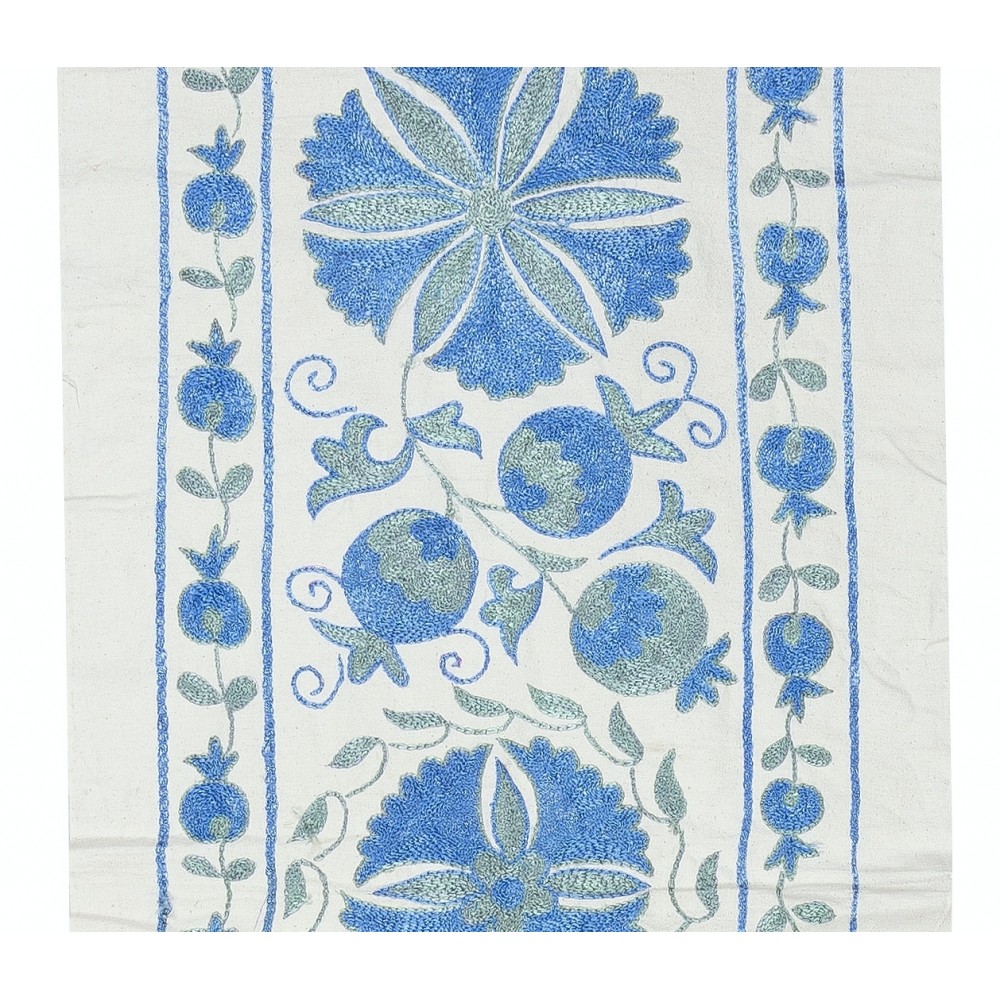 Embroidered Table Runner. Cotton Wall Hanging in Light Blue. Modern Wall Decor
