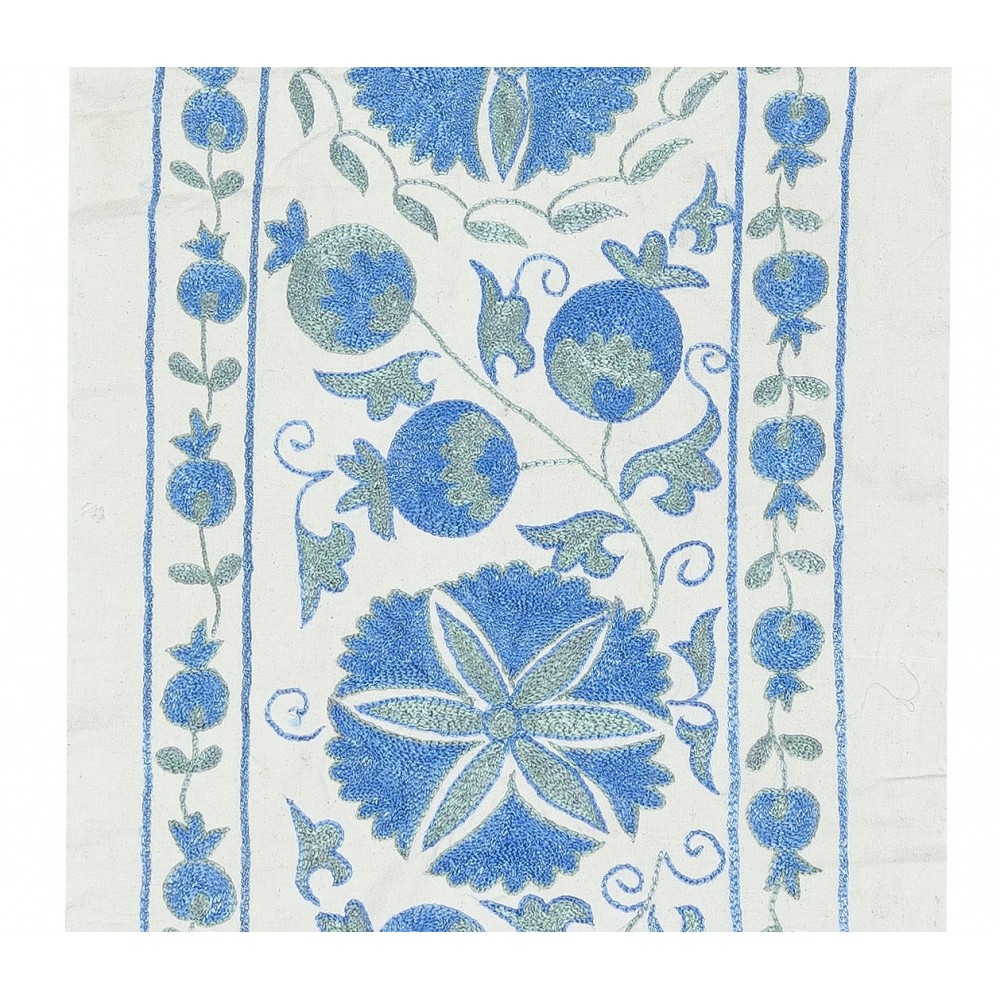 Embroidered Table Runner. Cotton Wall Hanging in Light Blue. Modern Wall Decor