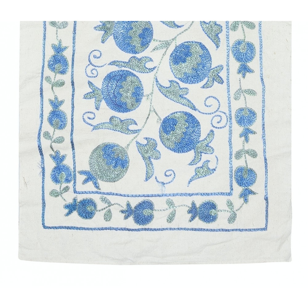 Embroidered Table Runner. Cotton Wall Hanging in Light Blue. Modern Wall Decor