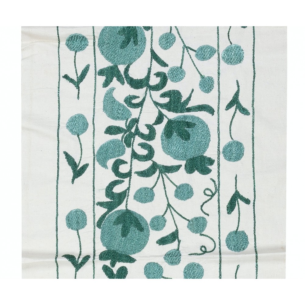 Embroidered Cotton Wall Hanging. Green Table Runner. Modern Wall Decor