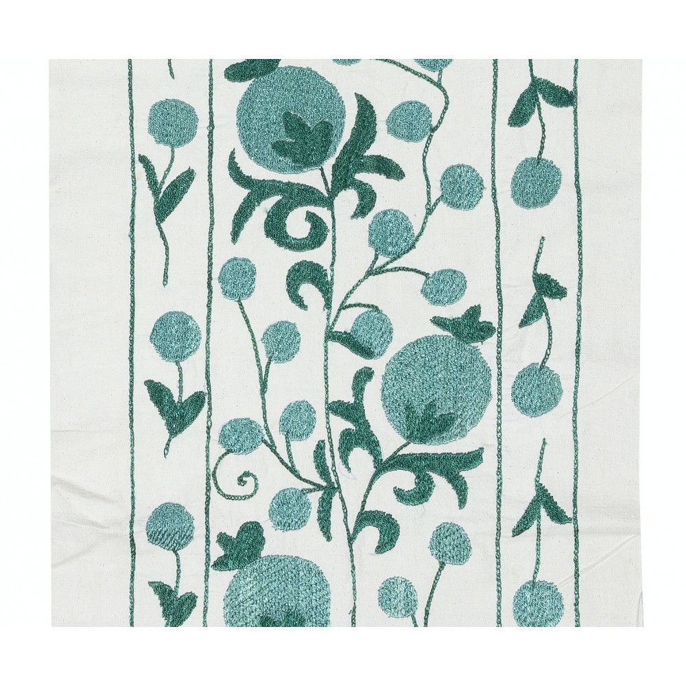 Embroidered Cotton Wall Hanging. Green Table Runner. Modern Wall Decor