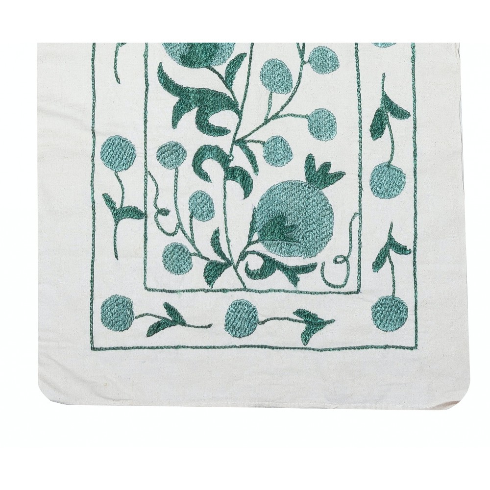 Embroidered Cotton Wall Hanging. Green Table Runner. Modern Wall Decor