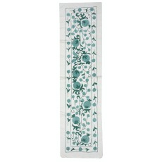 Embroidered Cotton Wall Hanging. Green Table Runner. Wall Decor