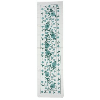 Embroidered Cotton Wall Hanging. Green Table Runner. Wall Decor