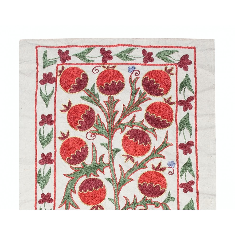 Embroidered Table Runner. Cotton Wall Hanging in Red and Green. Modern Wall Decor