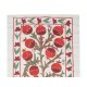 Embroidered Table Runner. Cotton Wall Hanging in Red and Green. Modern Wall Decor