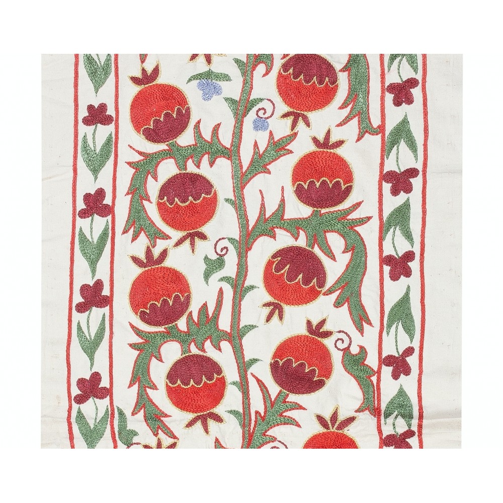 Embroidered Table Runner. Cotton Wall Hanging in Red and Green. Modern Wall Decor