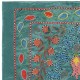 Embroidered 100% Silk Wall Hanging, Modern Tablecloth, Boho Wall Decor, Teal Blue Throw