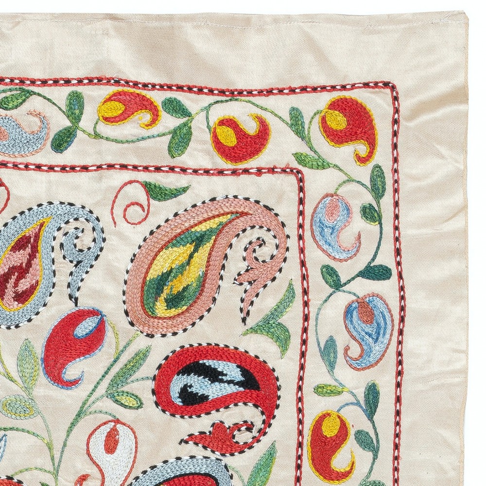 Contemporary 100% Silk Wall Hanging. Embroidered Tablecloth. Boho Wall Decor. Handmade Throw