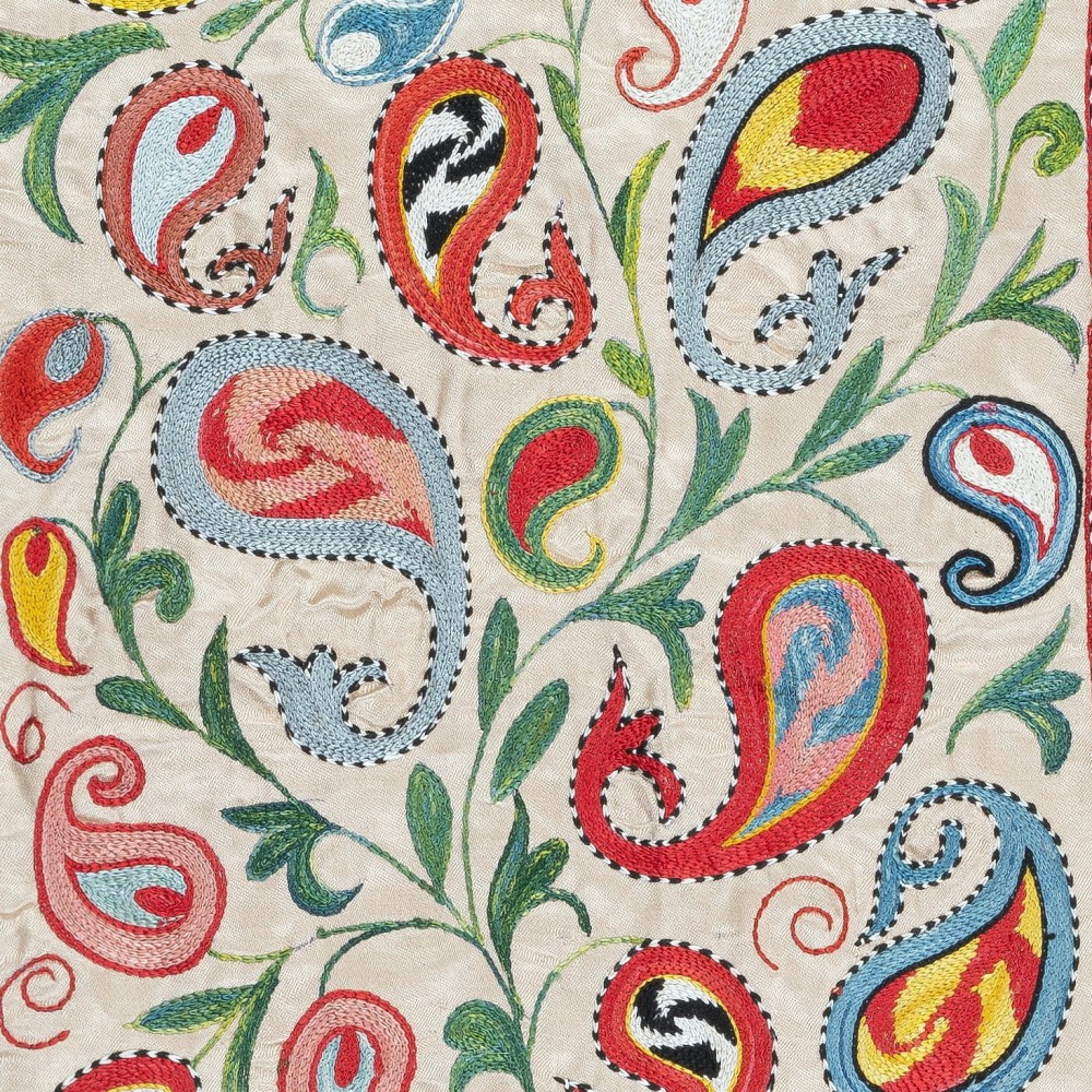 Contemporary 100% Silk Wall Hanging. Embroidered Tablecloth. Boho Wall Decor. Handmade Throw