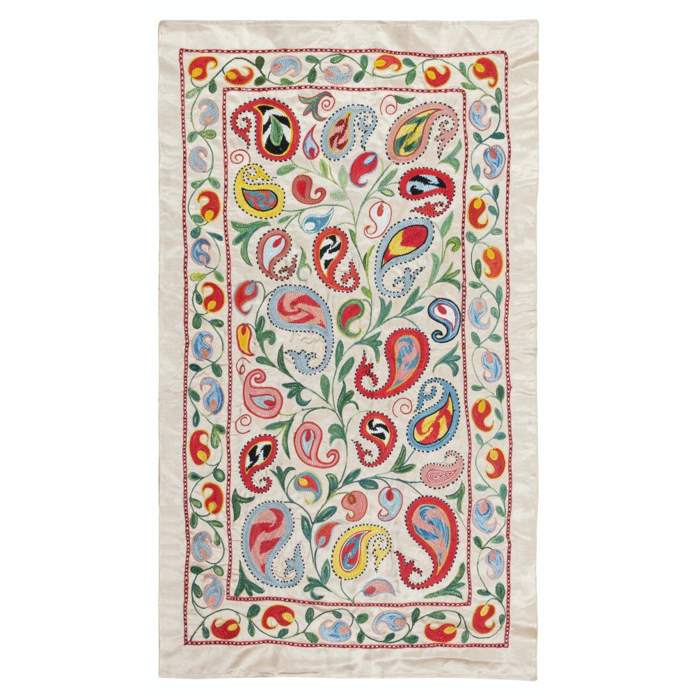 Contemporary 100% Silk Wall Hanging. Embroidered Tablecloth. Boho Wall Decor. Handmade Throw