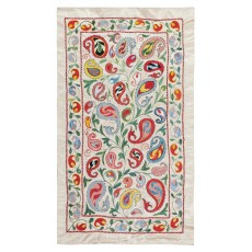 Contemporary 100% Silk Wall Hanging. Embroidered Tablecloth. Boho Wall Decor. Handmade Throw