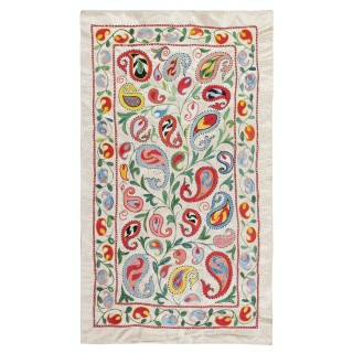 Contemporary 100% Silk Wall Hanging. Embroidered Tablecloth. Boho Wall Decor. Handmade Throw