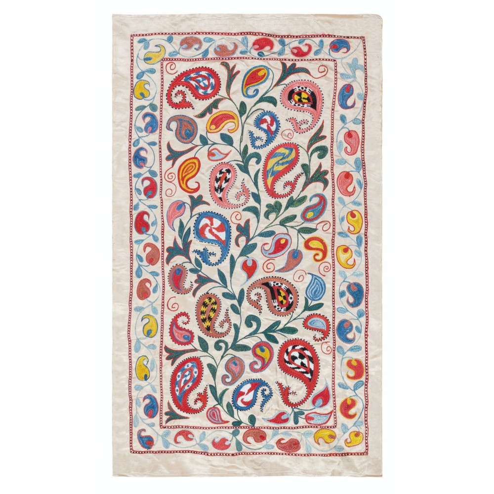 100% Silk Wall Hanging. Embroidered Tablecloth. Modern Wall Decor. Handmade Throw