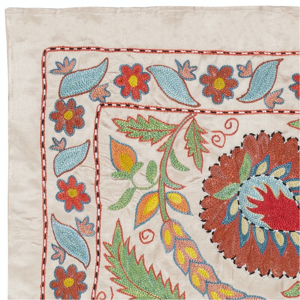 100% Silk Wall Hanging. Embroidered Tablecloth. Modern Wall Decor. Handmade Throw